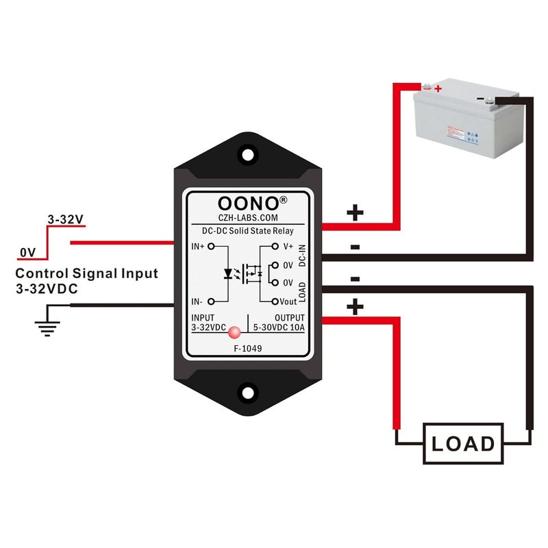 OONO Wired DC-DC 10Amp Isolated Solid State Relay Module, SSR in 3-32VDC Out 5-30VDC, for Raspberry-Pi Arduino ESP32 PLC MCU DSP - Image 2